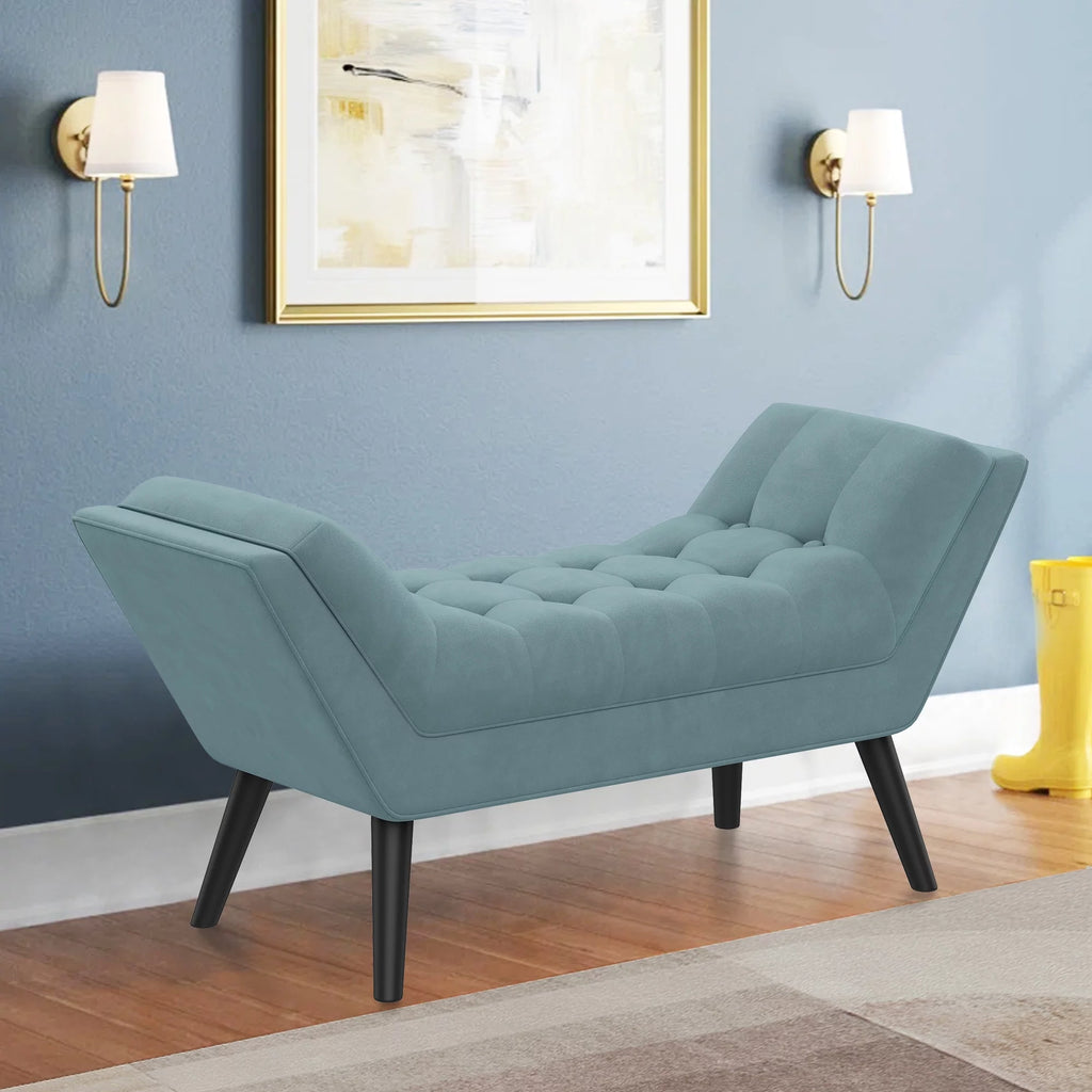 Blue Upholstered Tufted Ottoman Bench C657