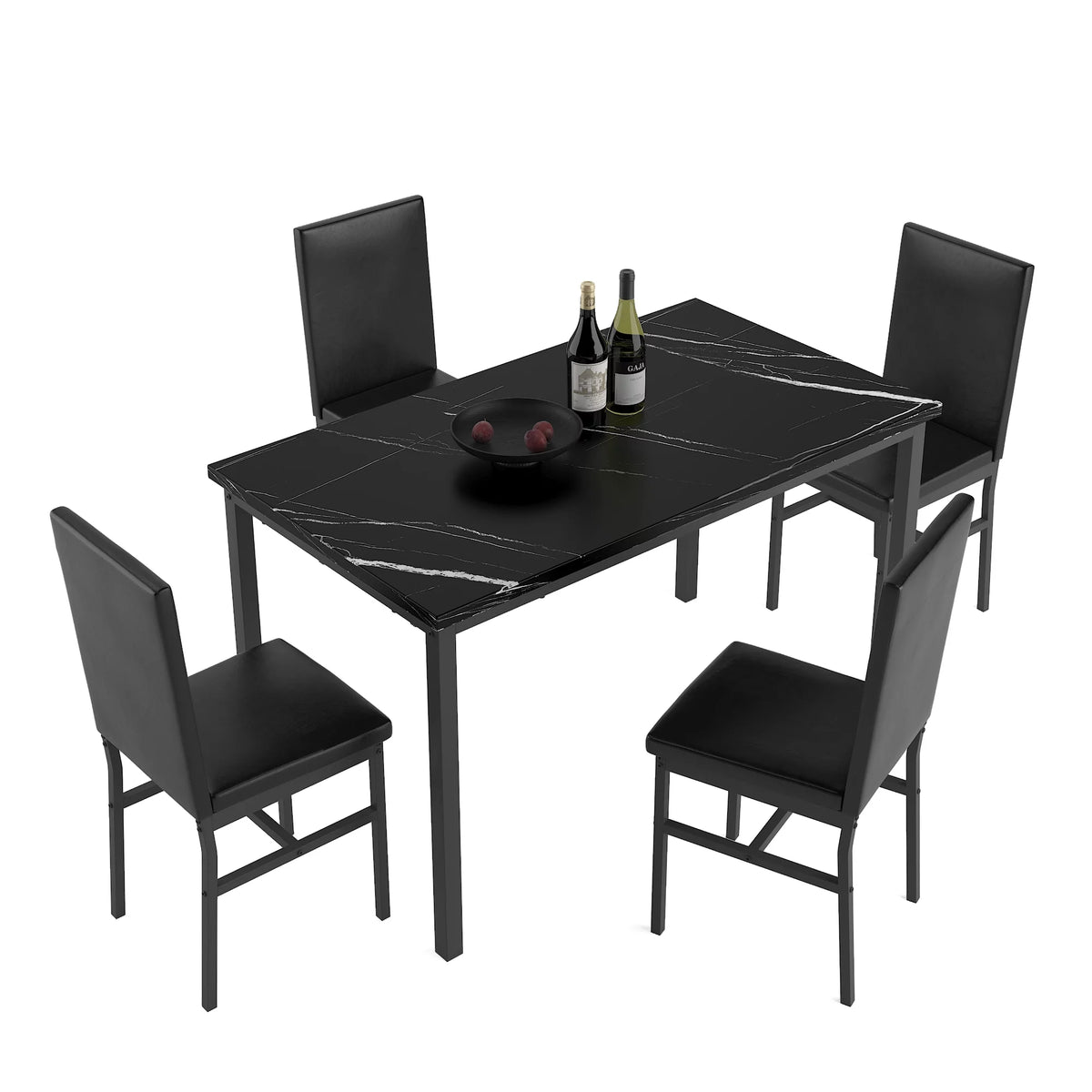 5-Piece Black Marble Top Dining Table and Chairs Set B6822