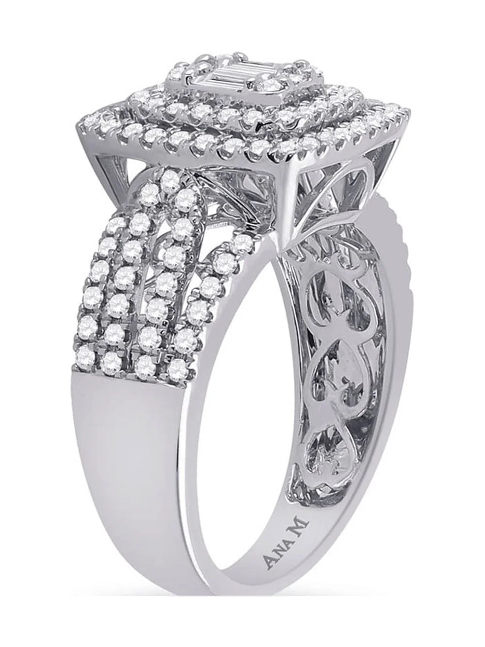 14kt White Gold Baguette Diamond Square Ring 7/8 Cttw V408848