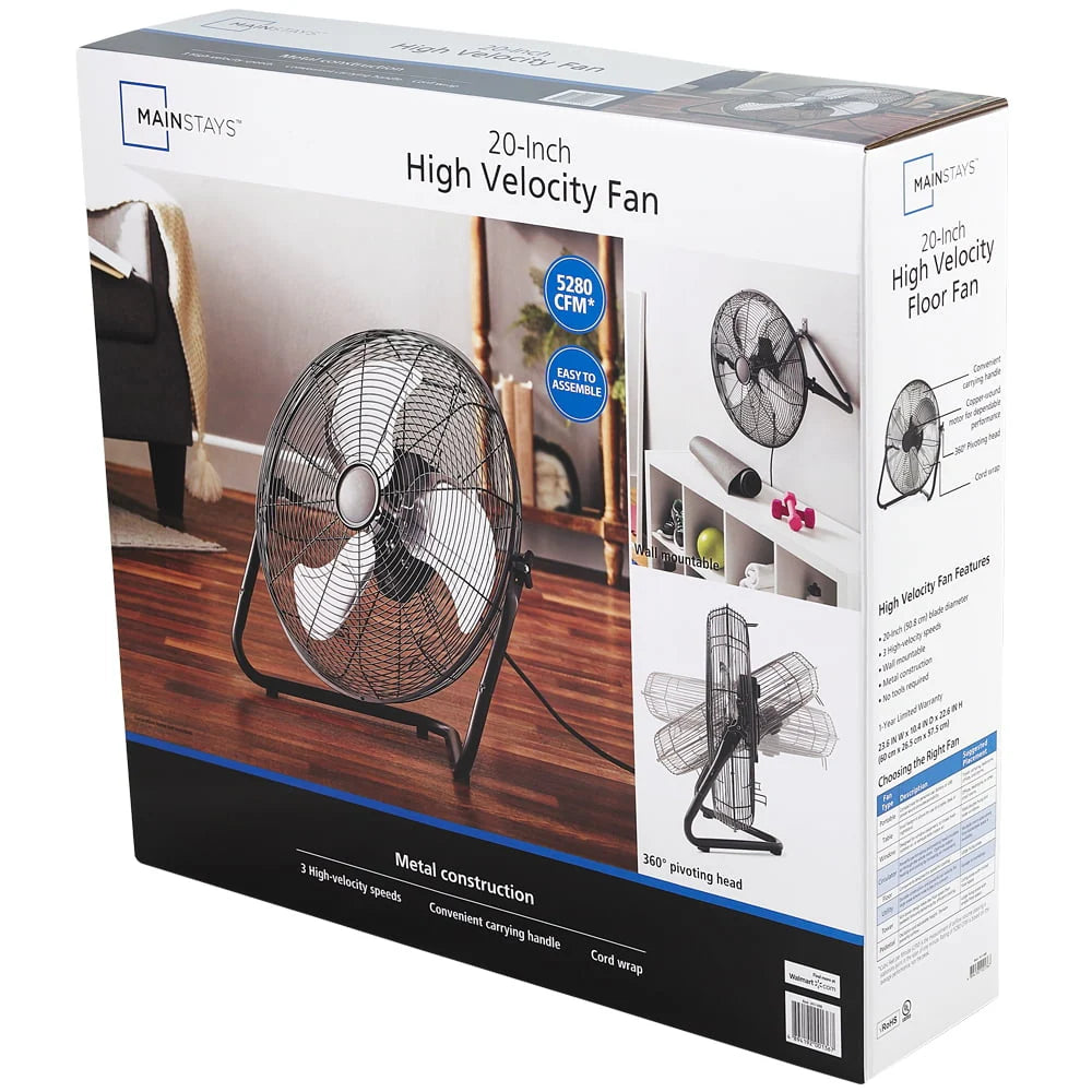 20 inch 3-Speed Steel Floor Fan, Black Y540