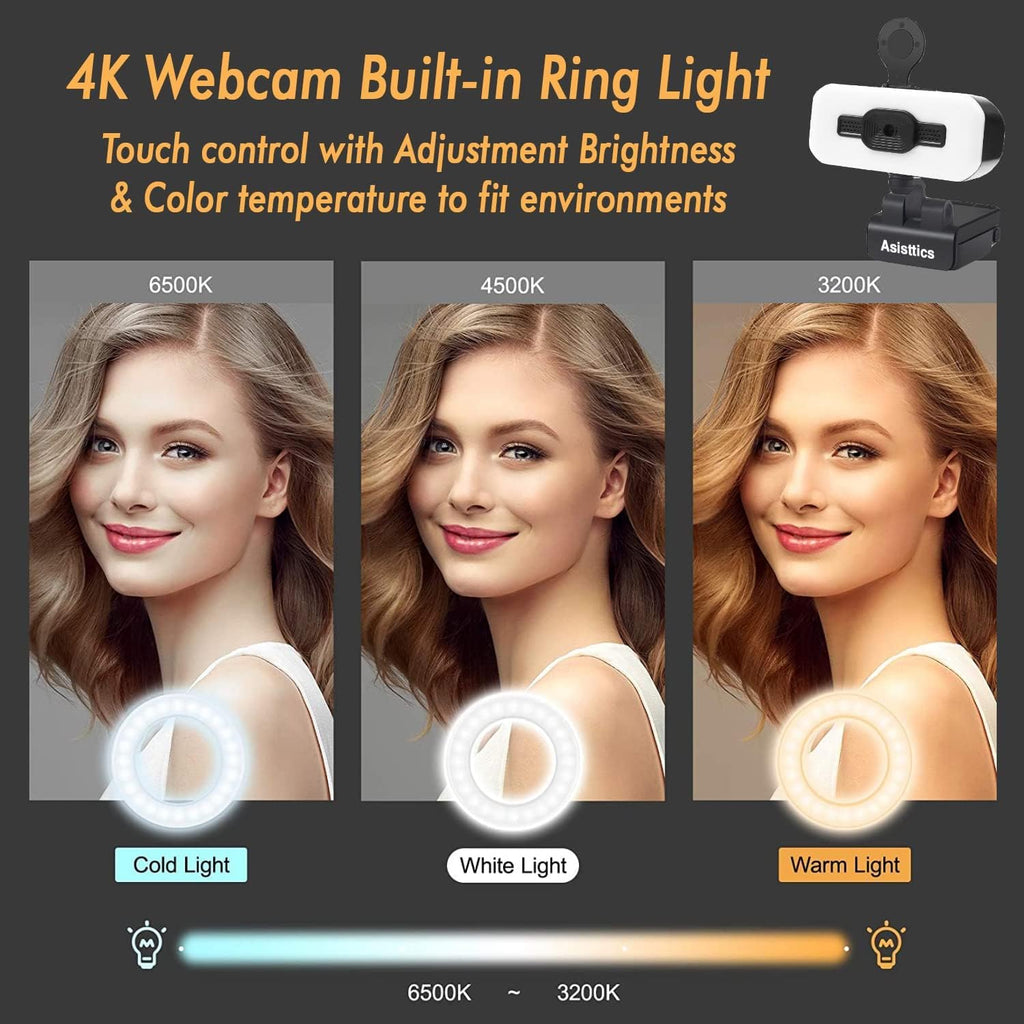 4K Webcam with Microphone and Ring Light K769941