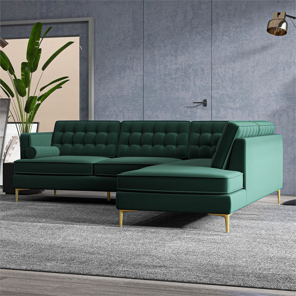 Green Velvet Right-Facing Upholstered Sectional U7621