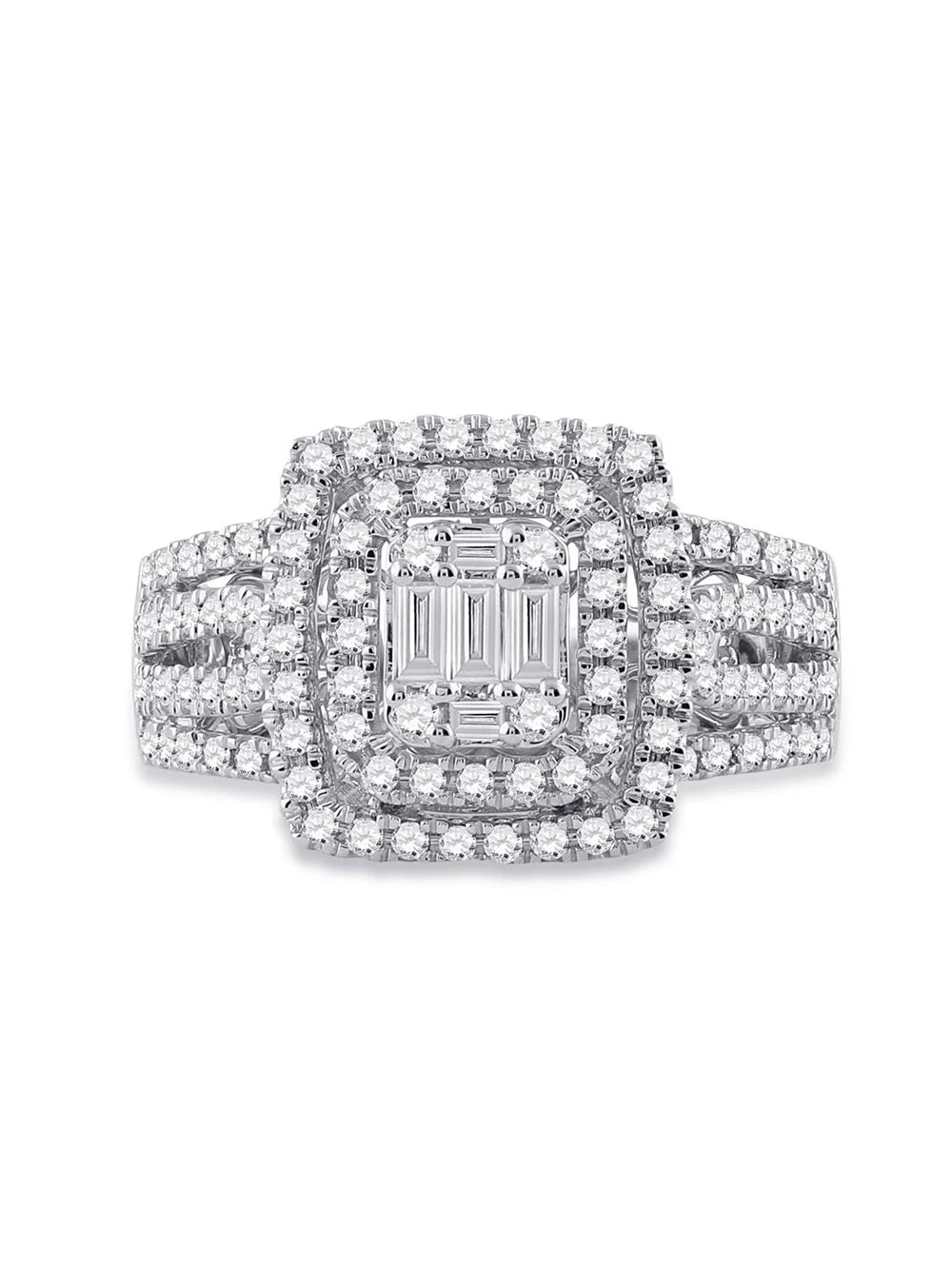 14kt White Gold Baguette Diamond Square Ring 7/8 Cttw V408848