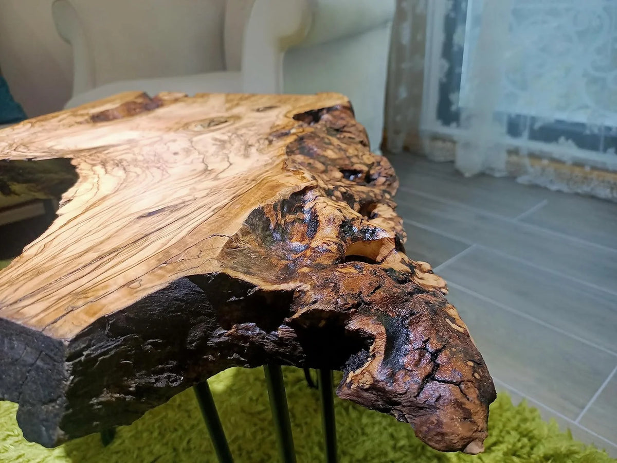 Olive 24" Live Edge Side Table with Black Legs S44053