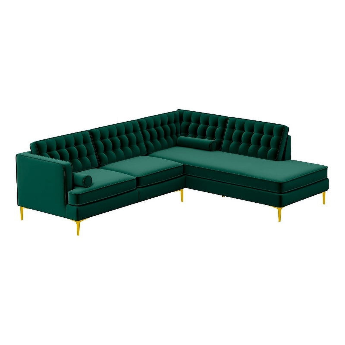 Green Velvet Right-Facing Upholstered Sectional U7621
