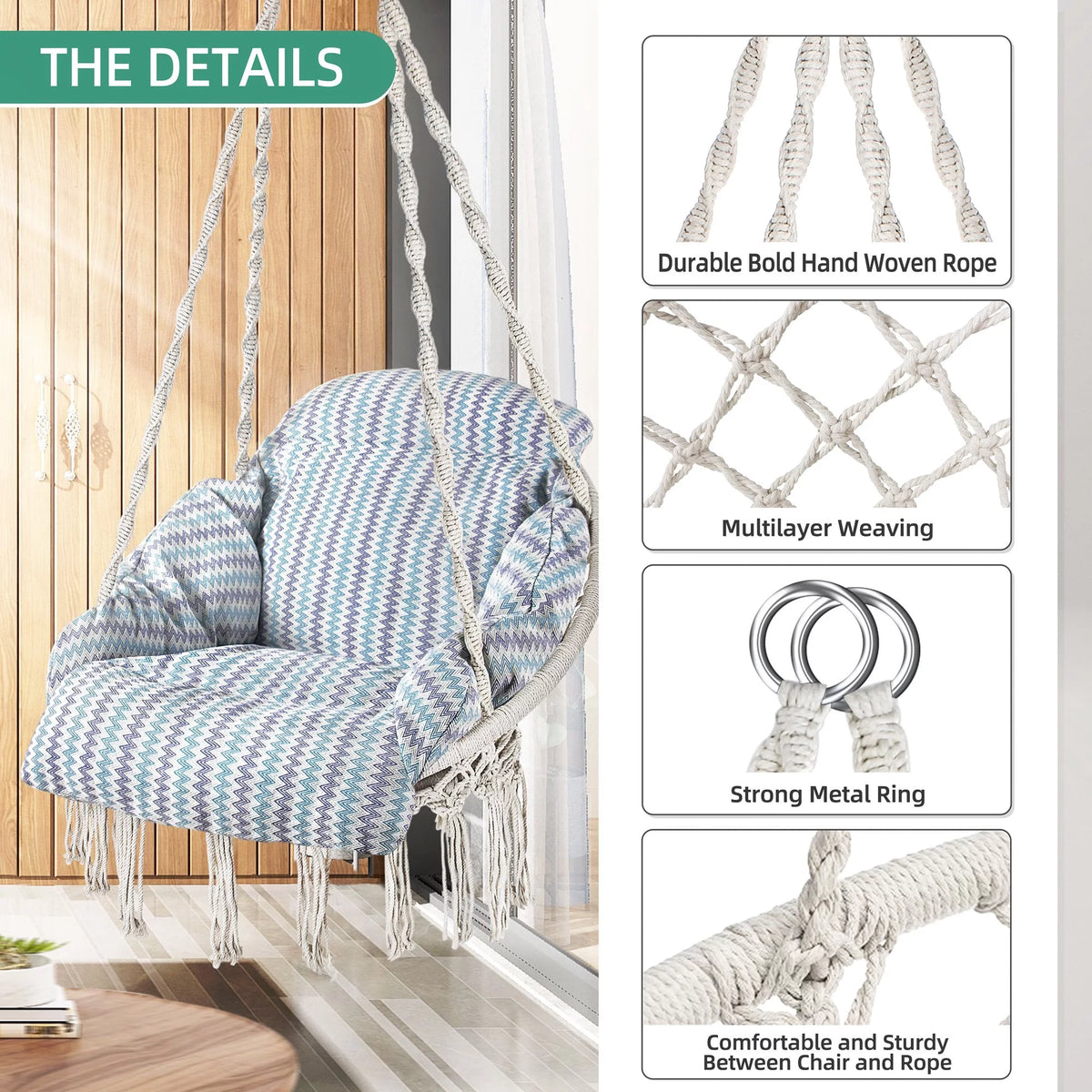 Hanging Hammock Swing Chair with Cushion O509084