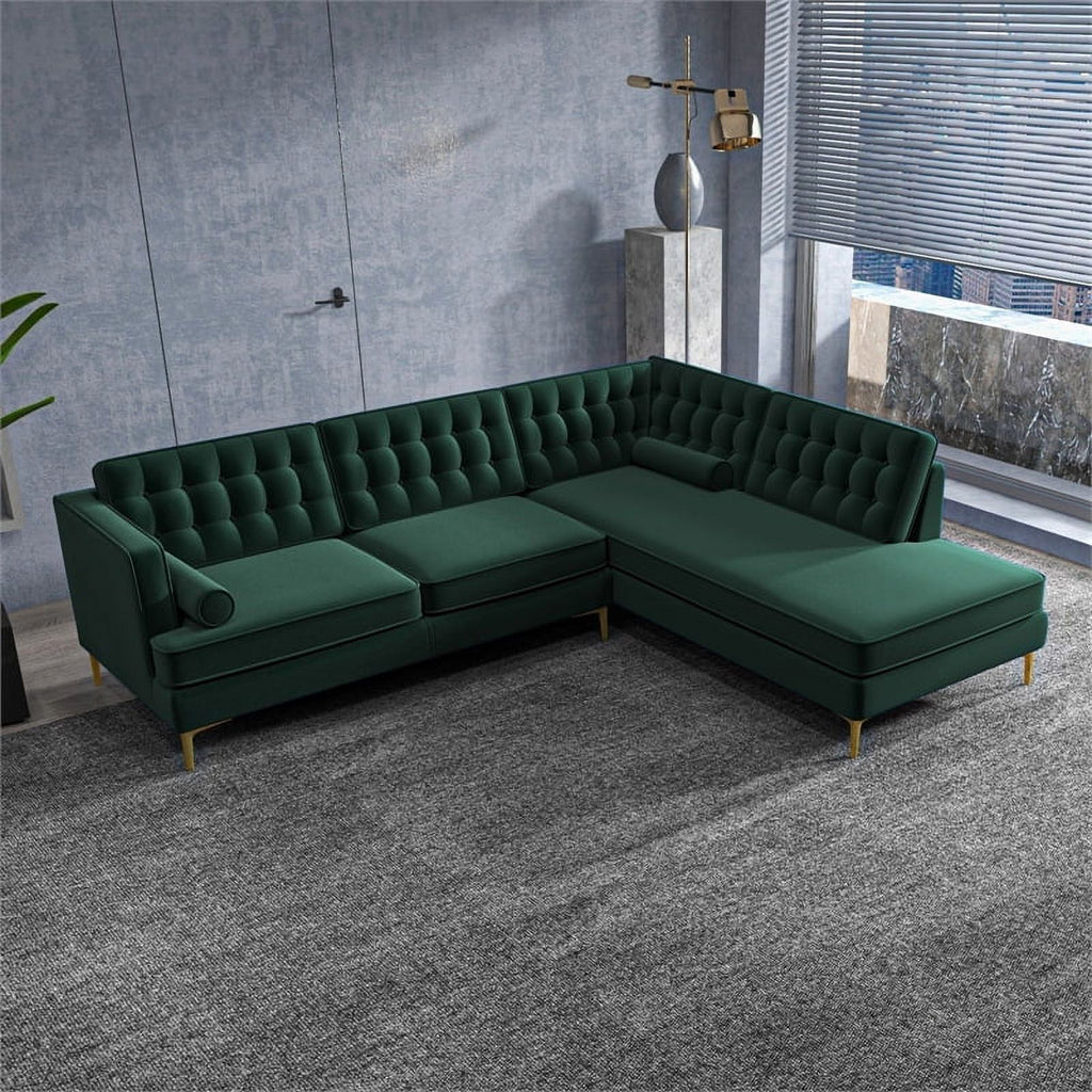 Green Velvet Right-Facing Upholstered Sectional U7621