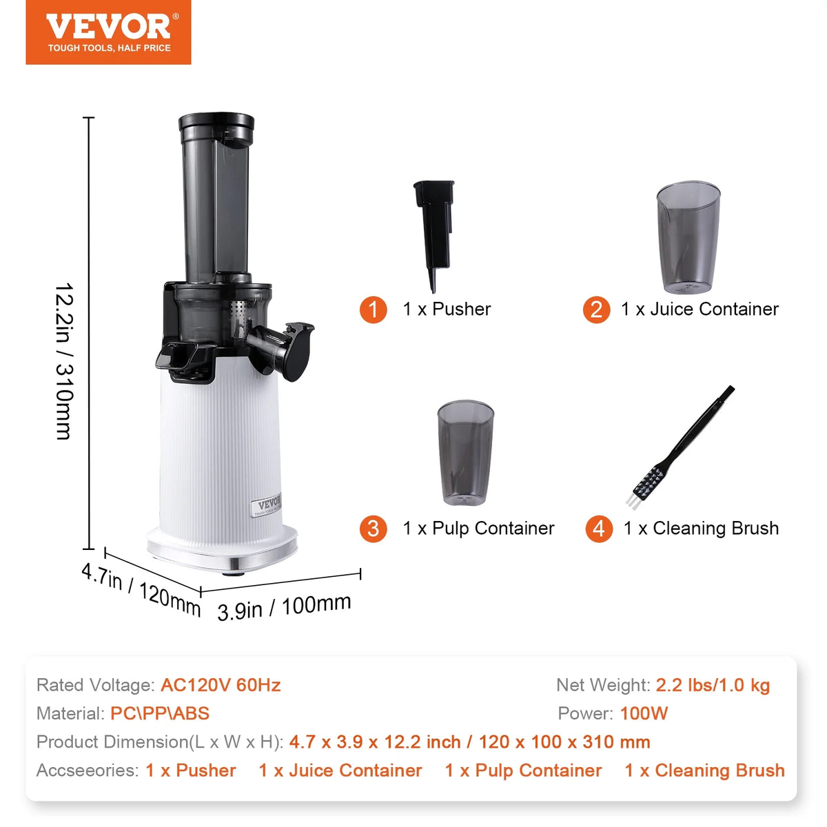 Masticating Slow Juicer Electric Cold Press Squeezer G47984