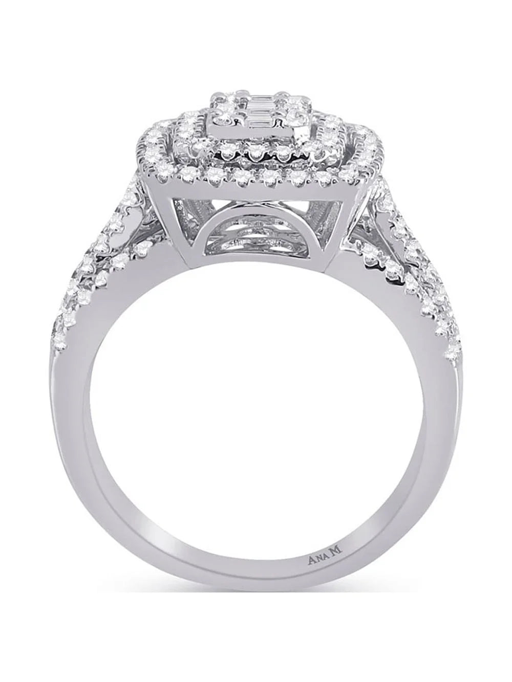 14kt White Gold Baguette Diamond Square Ring 7/8 Cttw V408848