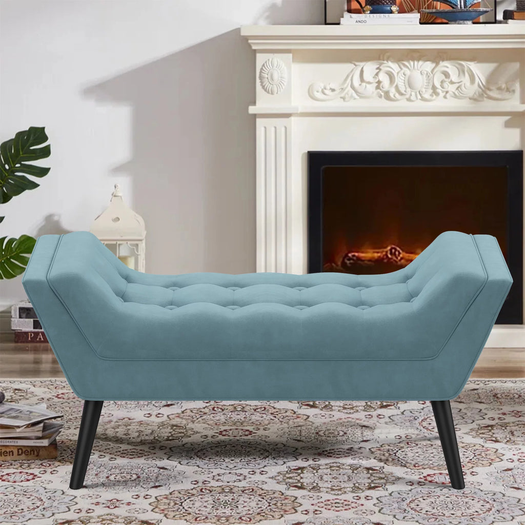 Blue Upholstered Tufted Ottoman Bench C657