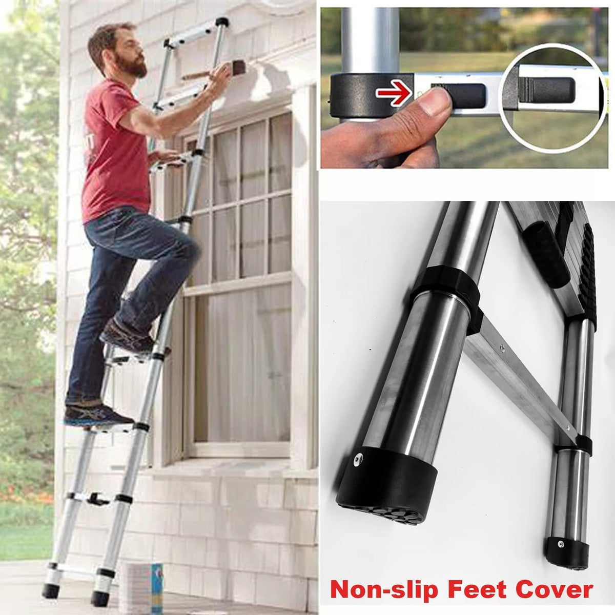 Stainless Steel Telescoping Folding Ladder 330lb Load Capacity N89326