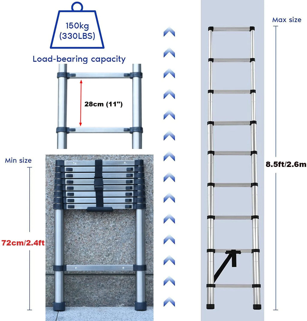 Stainless Steel Telescoping Folding Ladder 330lb Load Capacity N89326