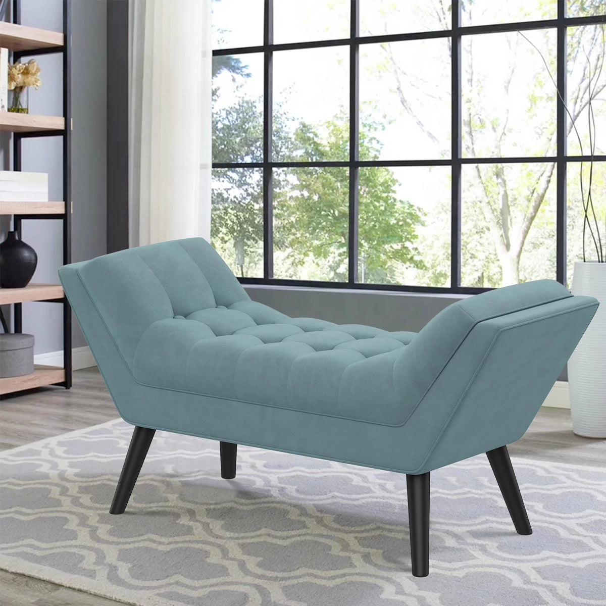 Blue Upholstered Tufted Ottoman Bench C657